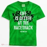 Dirt Track Racing Gear Checker Flag Racing Race Flag Kids Tie-Dye T-Shirt thumb 0