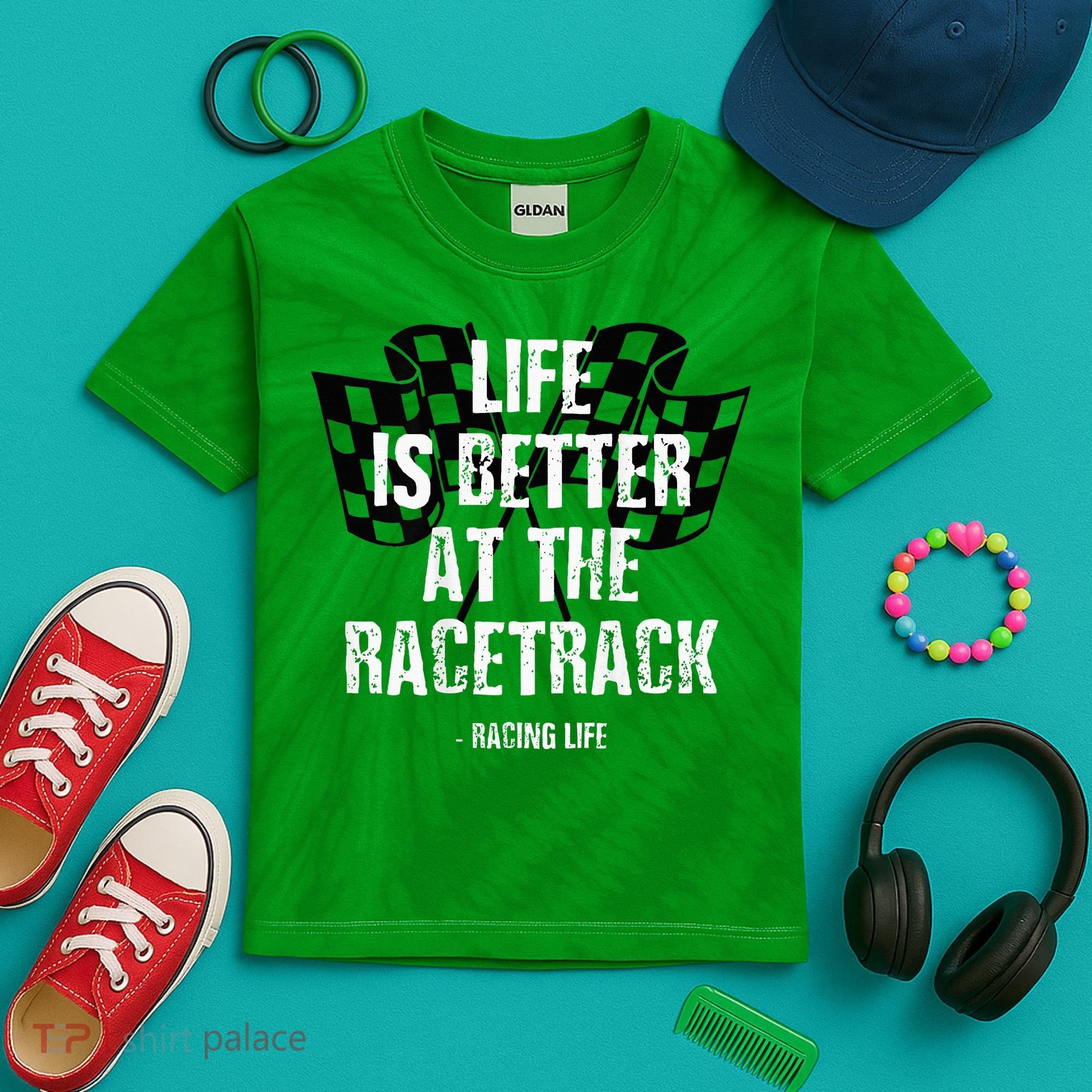 Dirt Track Racing Gear Checker Flag Racing Race Flag Kids Tie-Dye T-Shirt