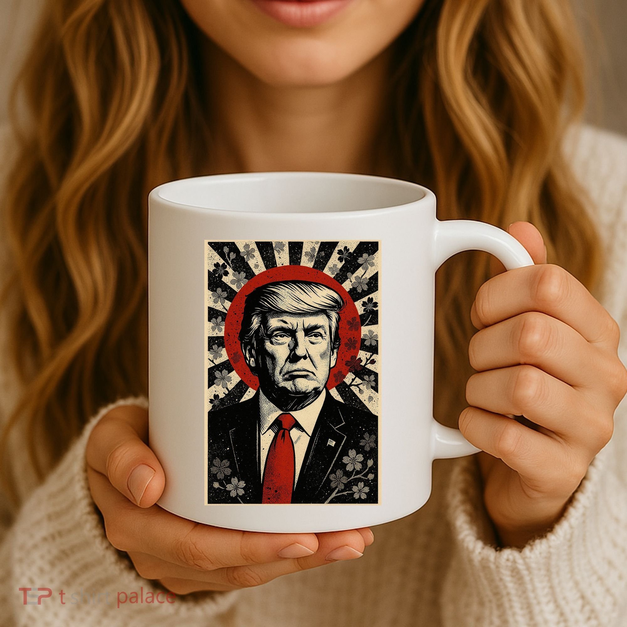 Donald Trump Rising Sun Power Cherry Blossom Propaganda Coffee Mug