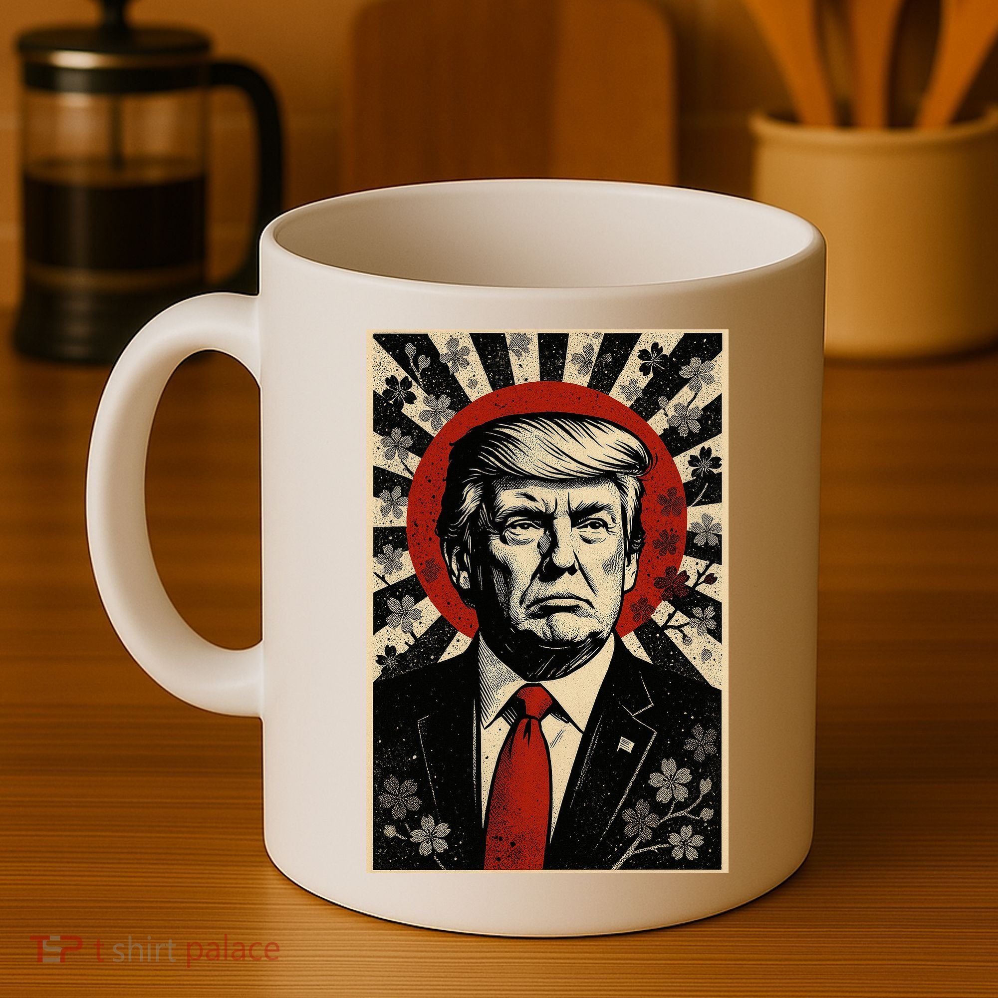 Donald Trump Rising Sun Power Cherry Blossom Propaganda Coffee Mug