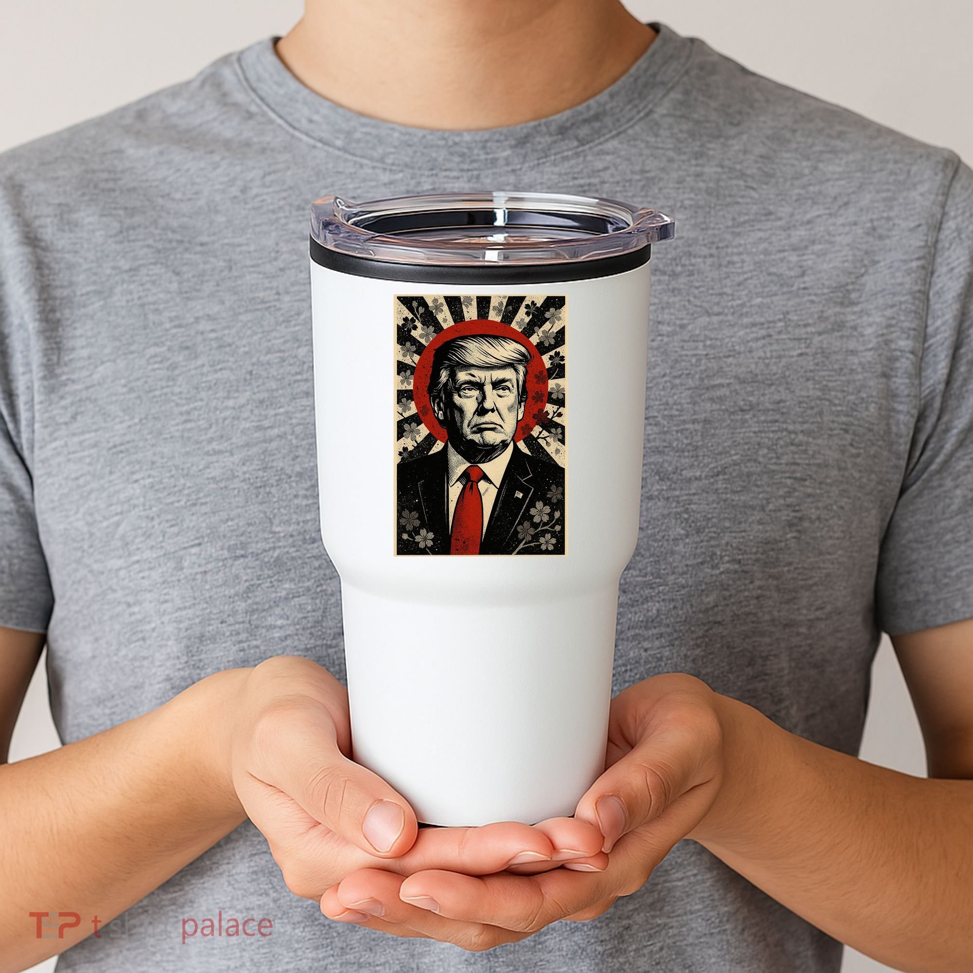 Donald Trump Rising Sun Power Cherry Blossom Propaganda Tumbler