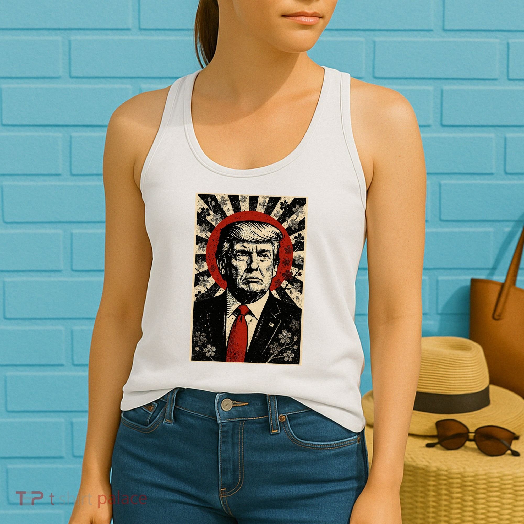 Donald Trump Rising Sun Power Cherry Blossom Propaganda Women's Tank Top