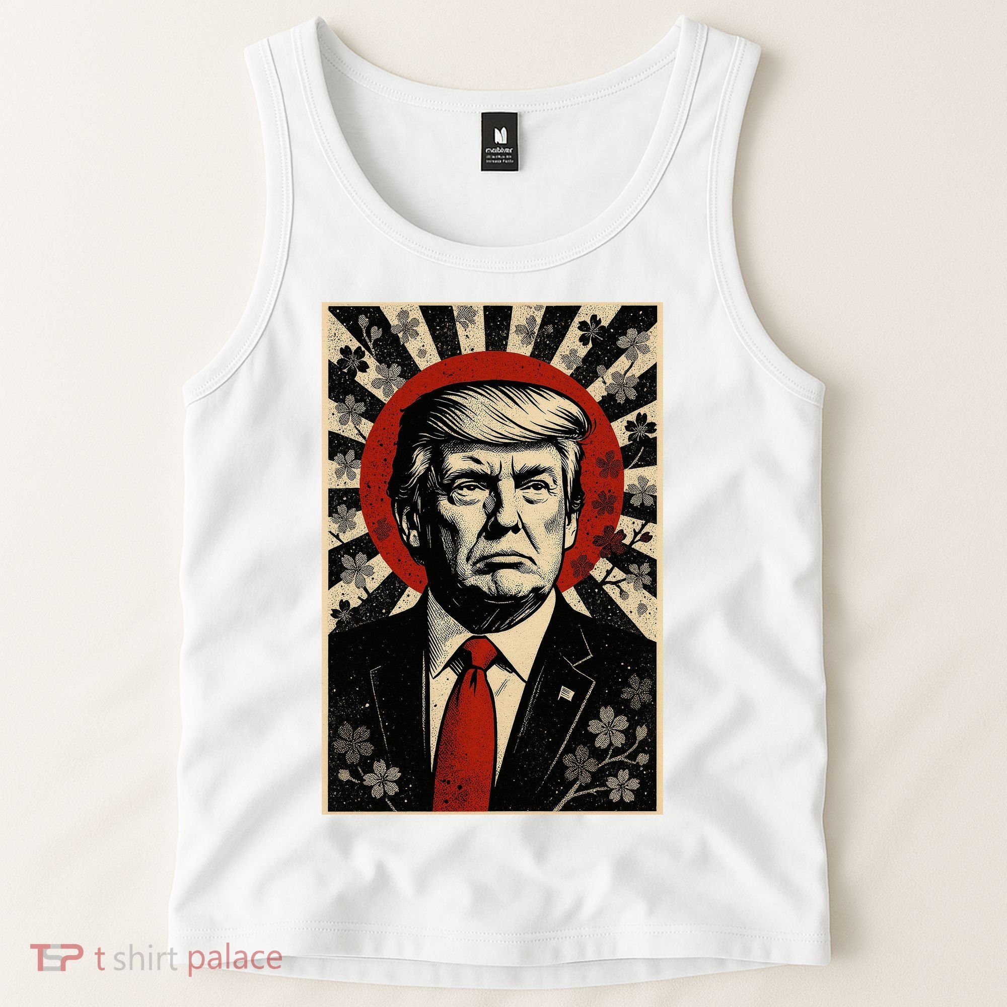 Donald Trump Rising Sun Power Cherry Blossom Propaganda Tank Top