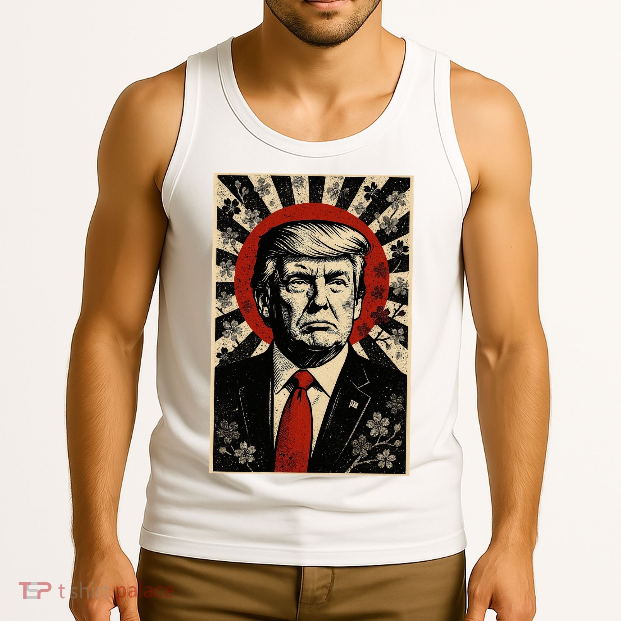 Donald Trump Rising Sun Power Cherry Blossom Propaganda Tank Top