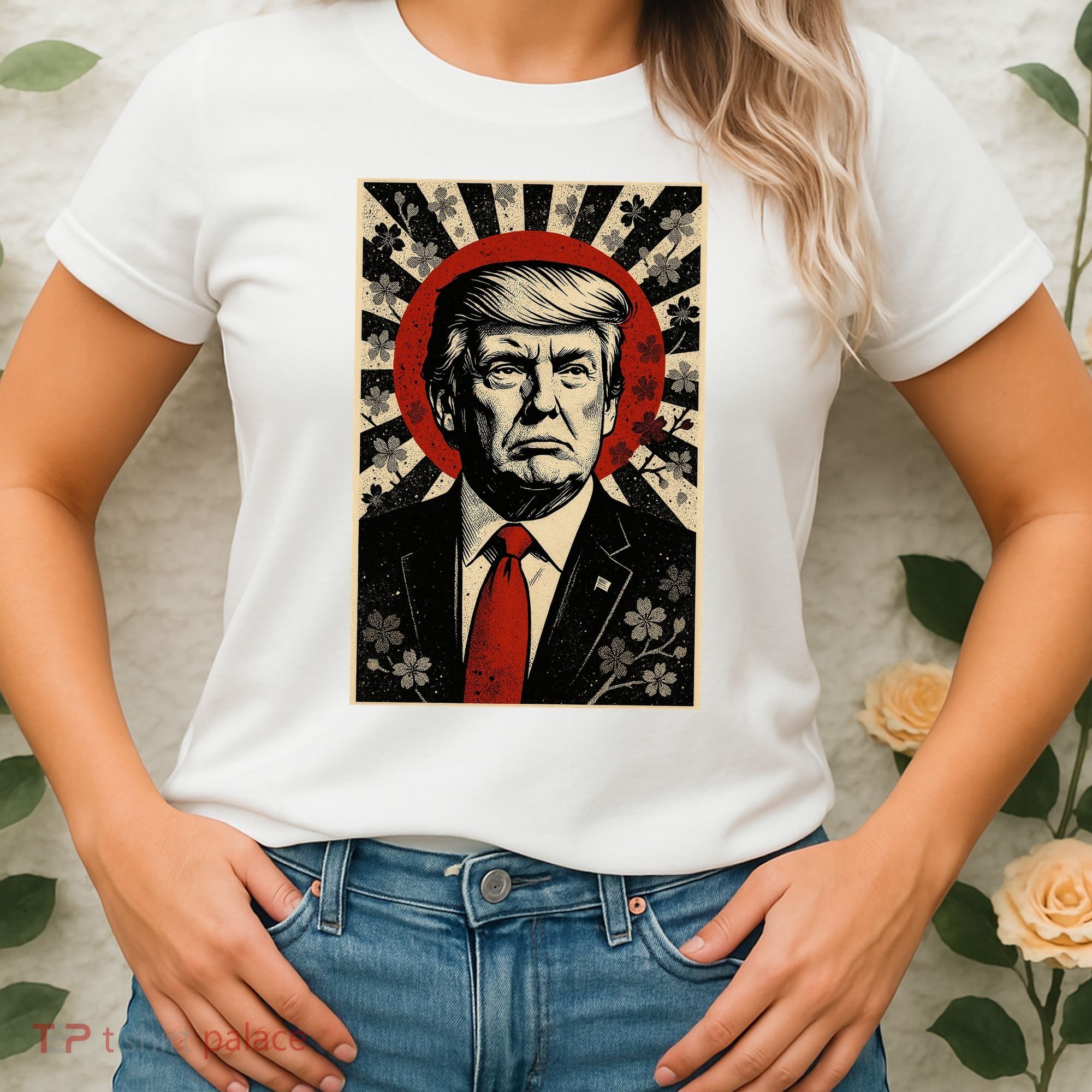 Donald Trump Rising Sun Power Cherry Blossom Propaganda Women's T-Shirt