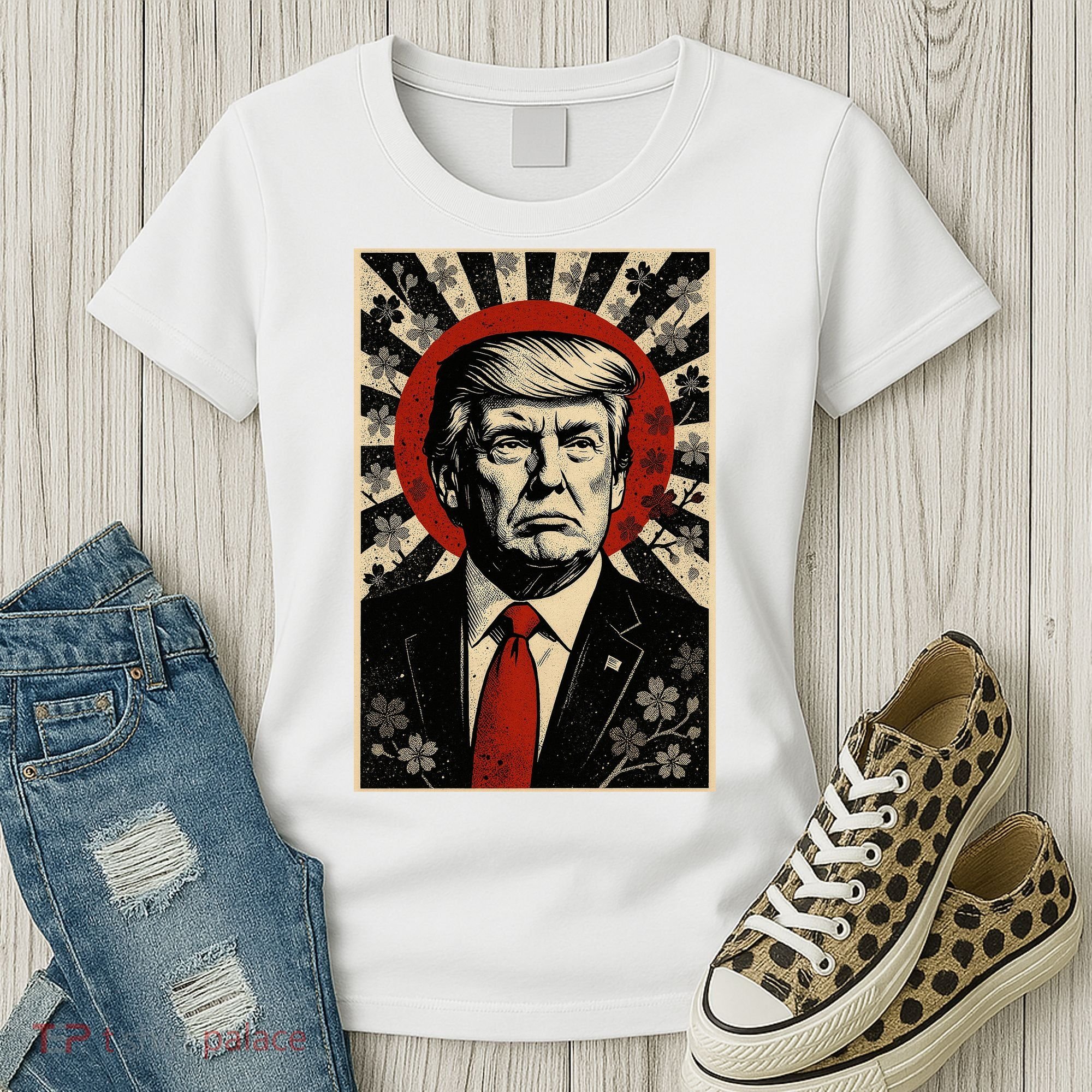 Donald Trump Rising Sun Power Cherry Blossom Propaganda Women's T-Shirt