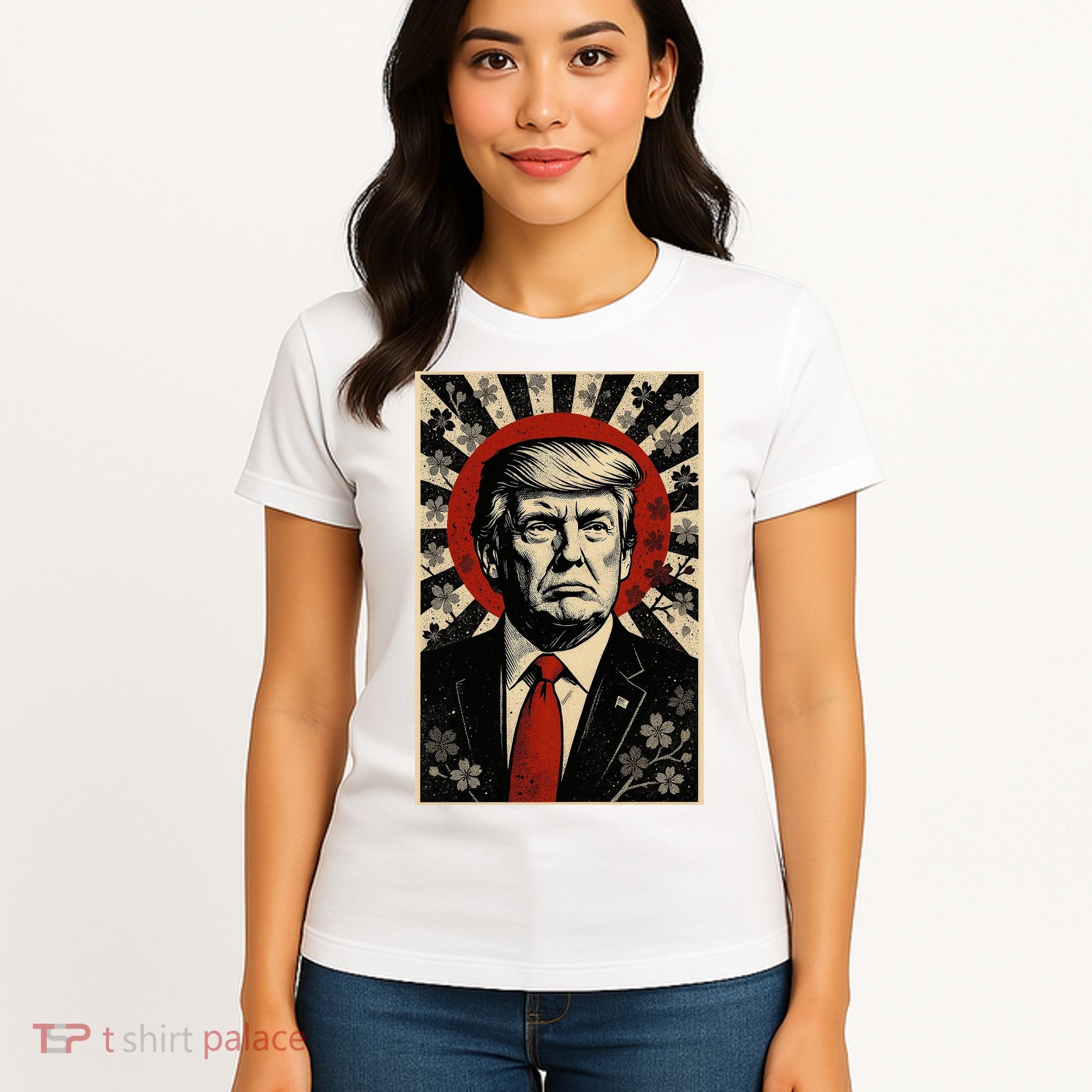Donald Trump Rising Sun Power Cherry Blossom Propaganda Women's T-Shirt