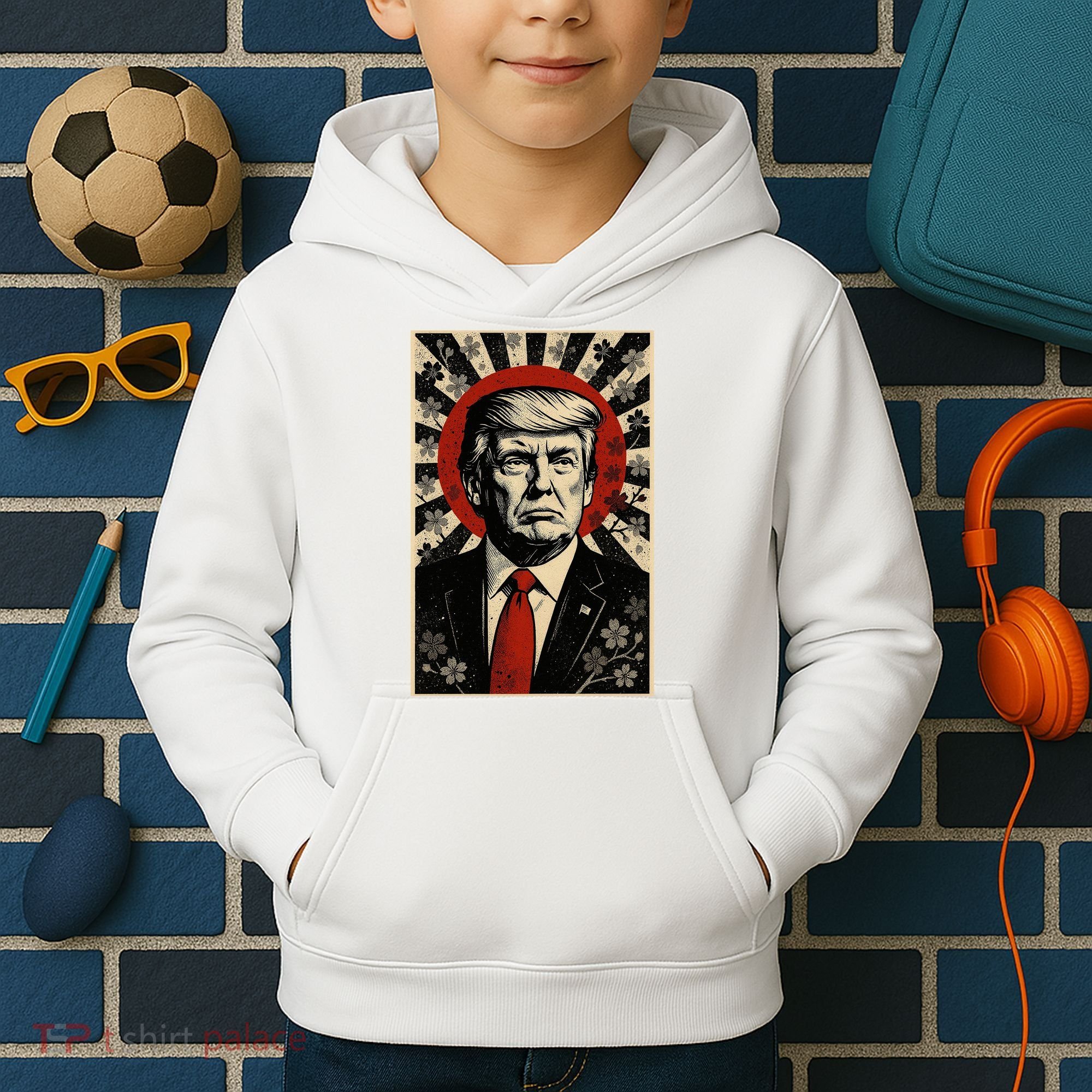 Donald Trump Rising Sun Power Cherry Blossom Propaganda Kids Hoodie
