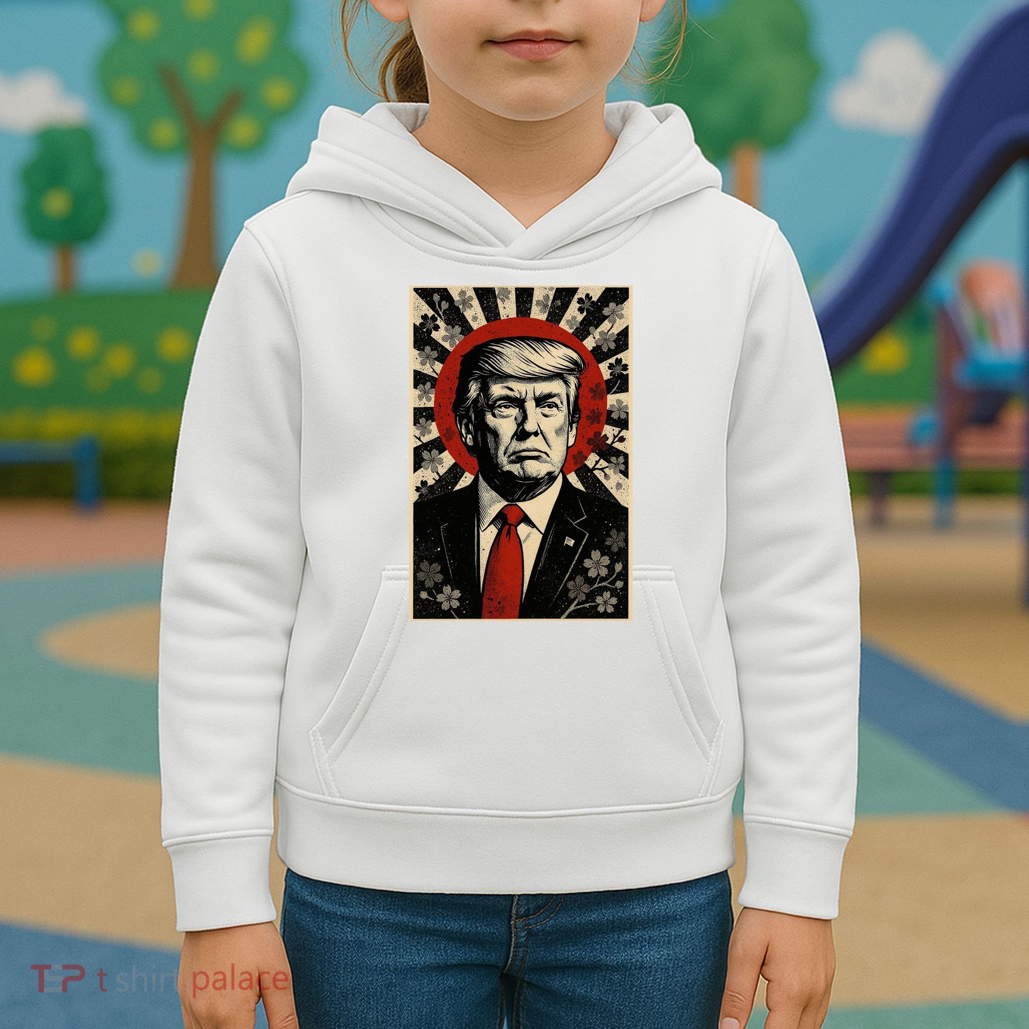 Donald Trump Rising Sun Power Cherry Blossom Propaganda Kids Hoodie