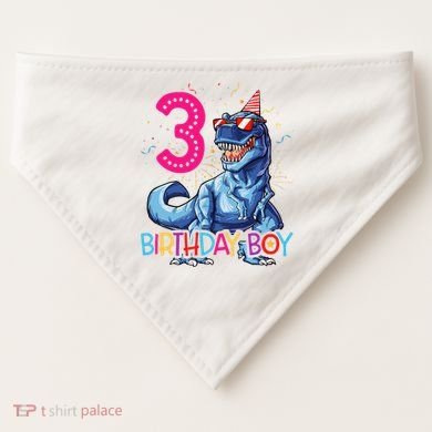 Dinosaur T Rex 3 Year Old 3rd Birthday USA-Made Doggie Bandana
