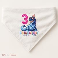 Dinosaur T Rex 3 Year Old 3rd Birthday USA-Made Doggie Bandana thumb 0