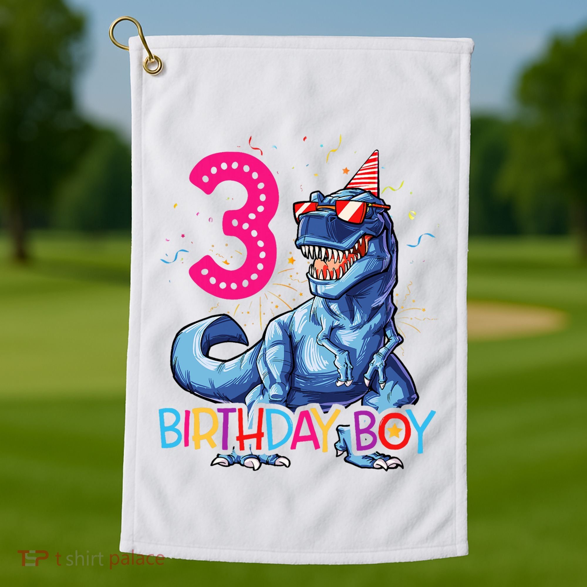 Dinosaur T Rex 3 Year Old 3rd Birthday Golf Towel