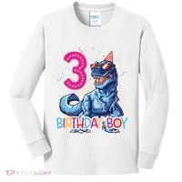 Dinosaur T Rex 3 Year Old 3rd Birthday Kids Long Sleeve Shirt thumb 0