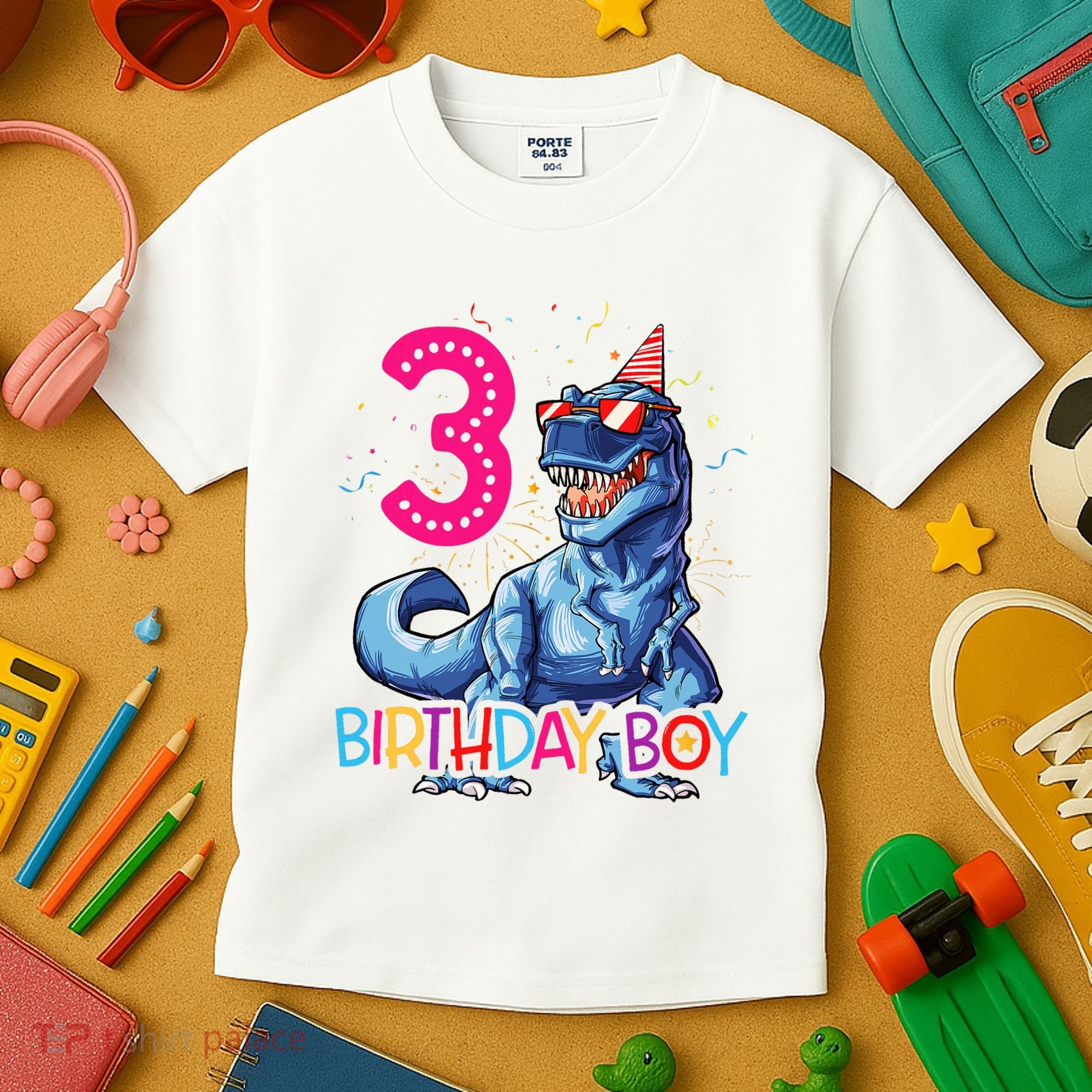 Dinosaur T Rex 3 Year Old 3rd Birthday Kids T-Shirt