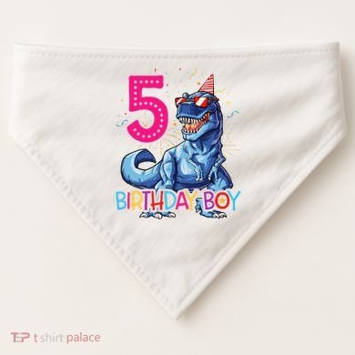 Dinosaur T Rex 5 Year Old 5th Birthday USA-Made Doggie Bandana