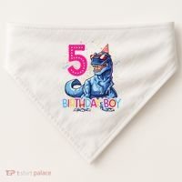 Dinosaur T Rex 5 Year Old 5th Birthday USA-Made Doggie Bandana thumb 0