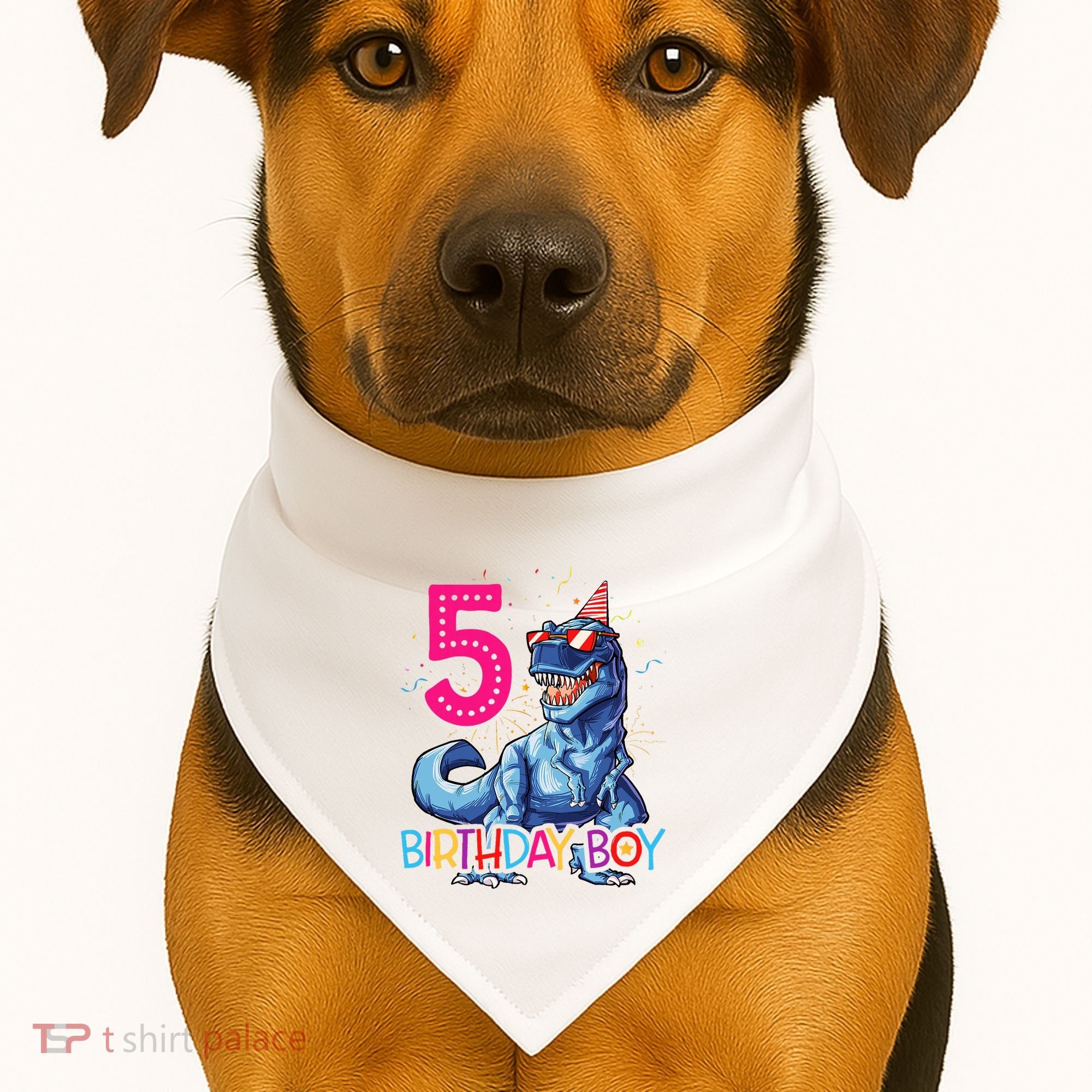 Dinosaur T Rex 5 Year Old 5th Birthday USA-Made Doggie Bandana