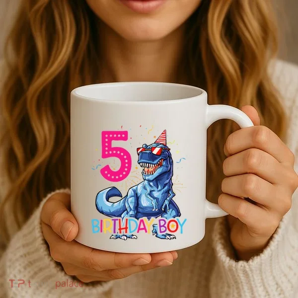Dinosaur T Rex 5 Year Old 5th Birthday Coffee Mug