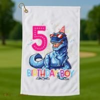 Dinosaur T Rex 5 Year Old 5th Birthday Golf Towel thumb 1