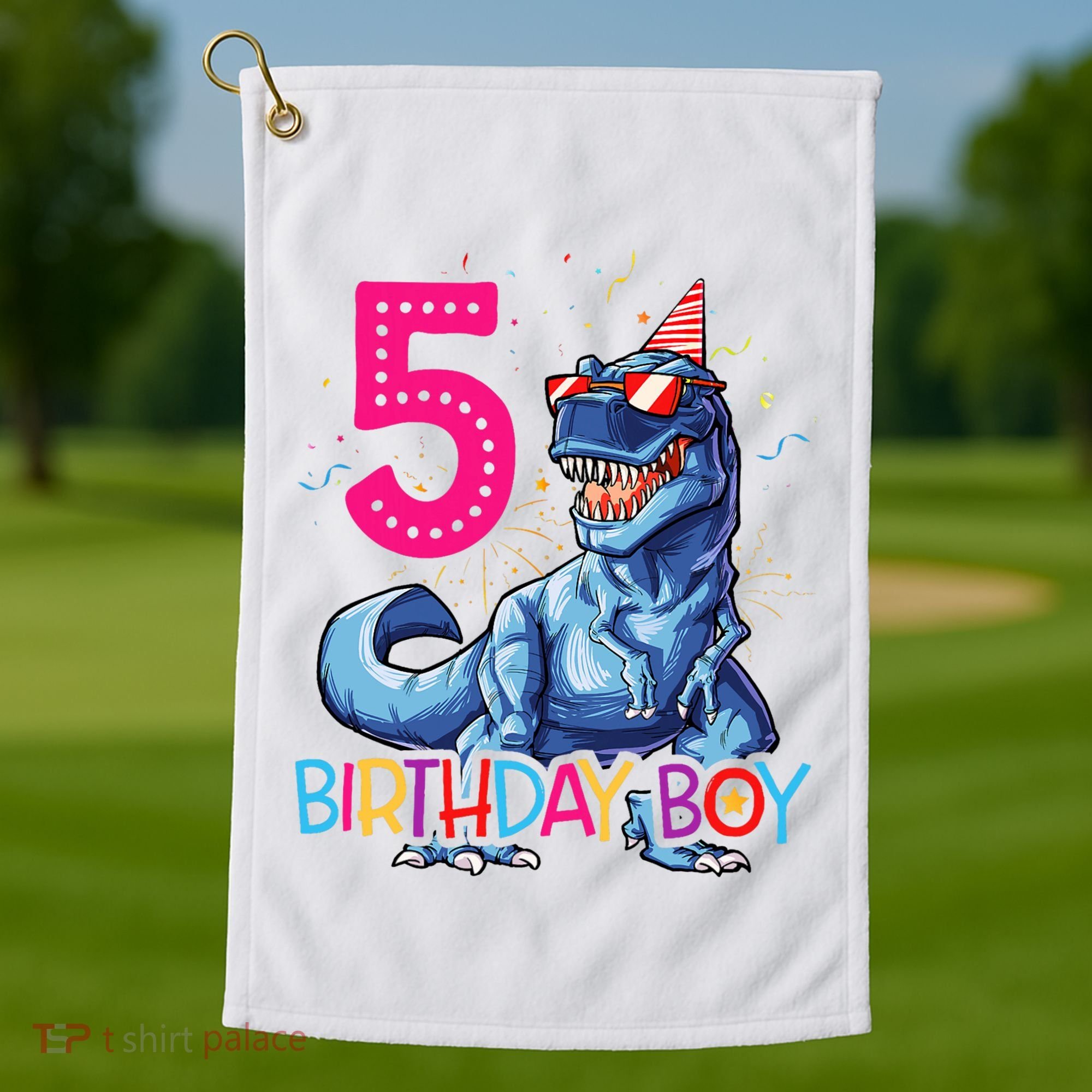 Dinosaur T Rex 5 Year Old 5th Birthday Golf Towel