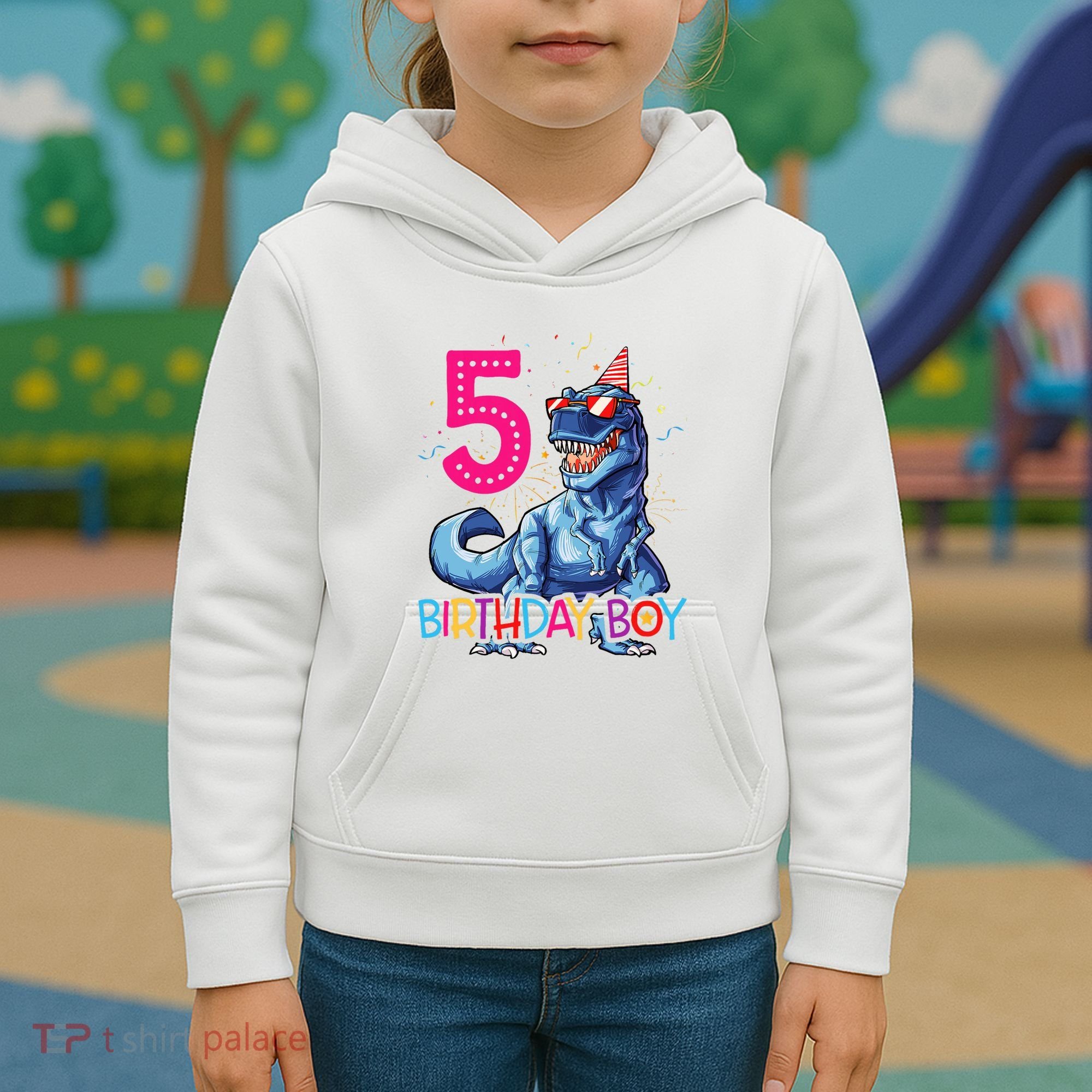 Dinosaur T Rex 5 Year Old 5th Birthday Kids Hoodie