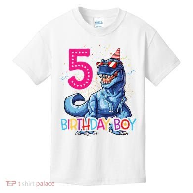 Dinosaur T Rex 5 Year Old 5th Birthday Kids T-Shirt