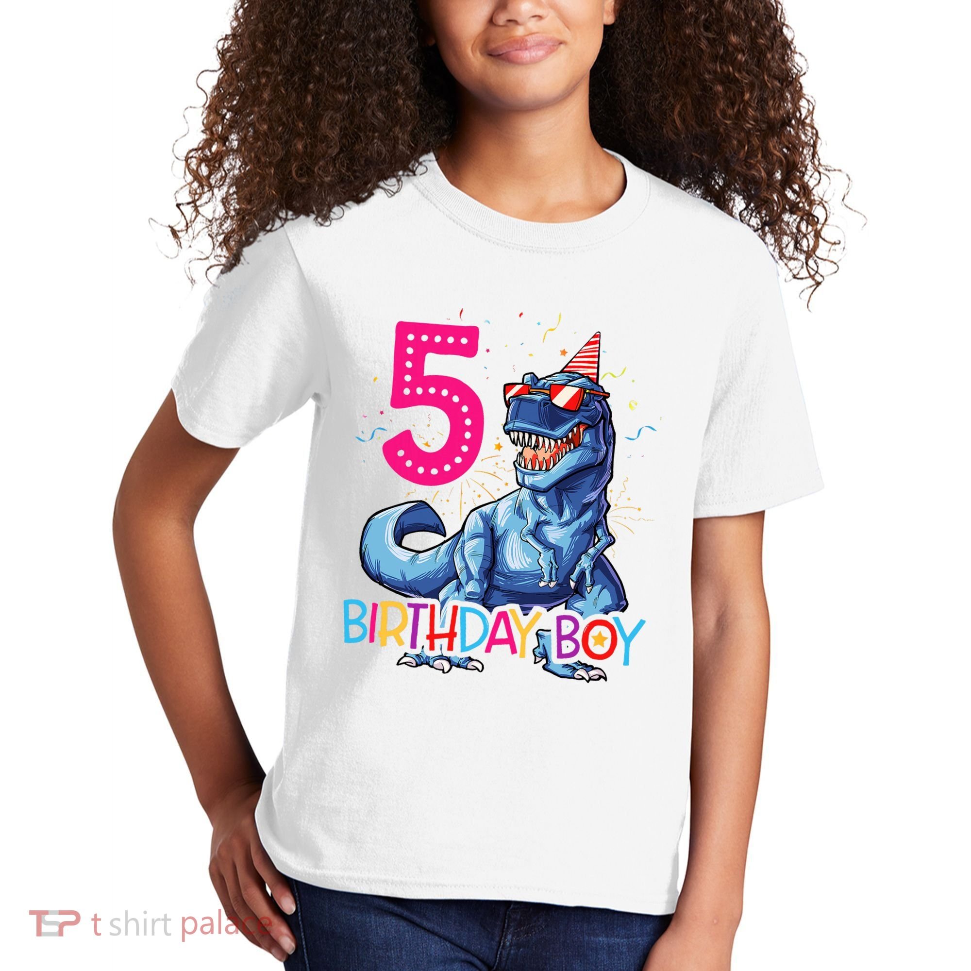 Dinosaur T Rex 5 Year Old 5th Birthday Kids T-Shirt