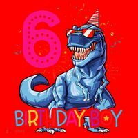 Dinosaur T Rex 6 Year Old 6th Birthday Santa Hat thumb 1