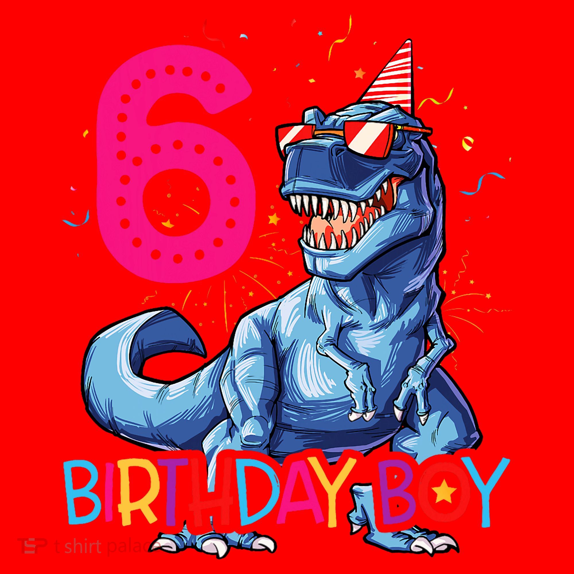 Dinosaur T Rex 6 Year Old 6th Birthday Santa Hat