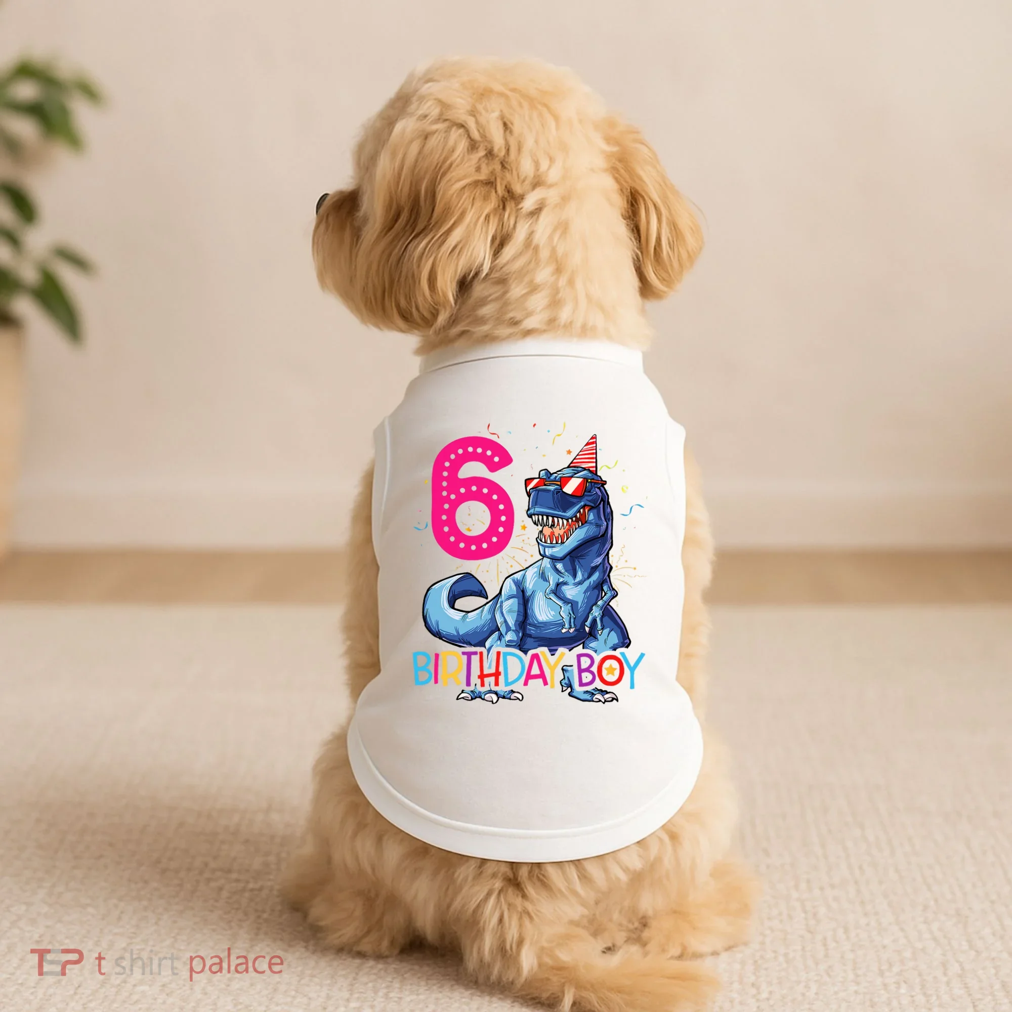 Dinosaur T Rex 6 Year Old 6th Birthday Doggie Tank