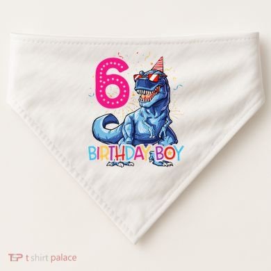 Dinosaur T Rex 6 Year Old 6th Birthday USA-Made Doggie Bandana