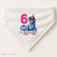 Dinosaur T Rex 6 Year Old 6th Birthday USA-Made Doggie Bandana thumb 0