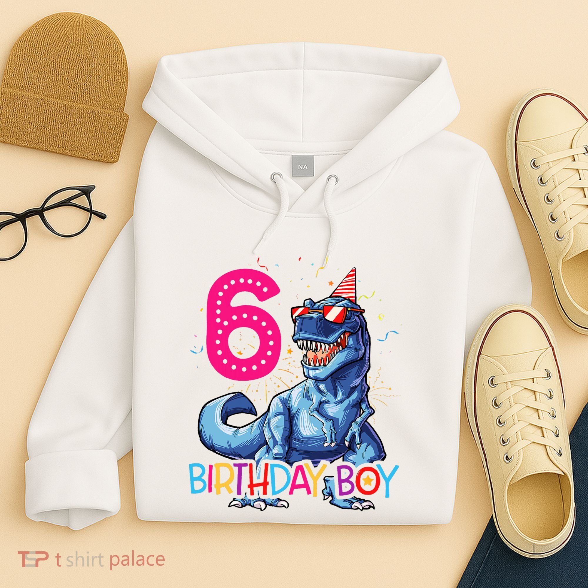 Dinosaur T Rex 6 Year Old 6th Birthday Hoodie