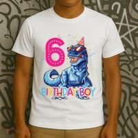 Dinosaur T Rex 6 Year Old 6th Birthday T-Shirt thumb 3