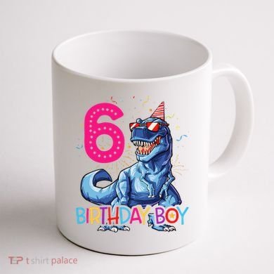 Dinosaur T Rex 6 Year Old 6th Birthday Coffee Mug back