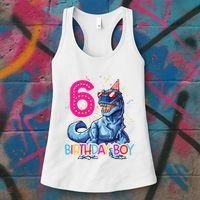 Dinosaur T Rex 6 Year Old 6th Birthday Women's Tank Top thumb 3