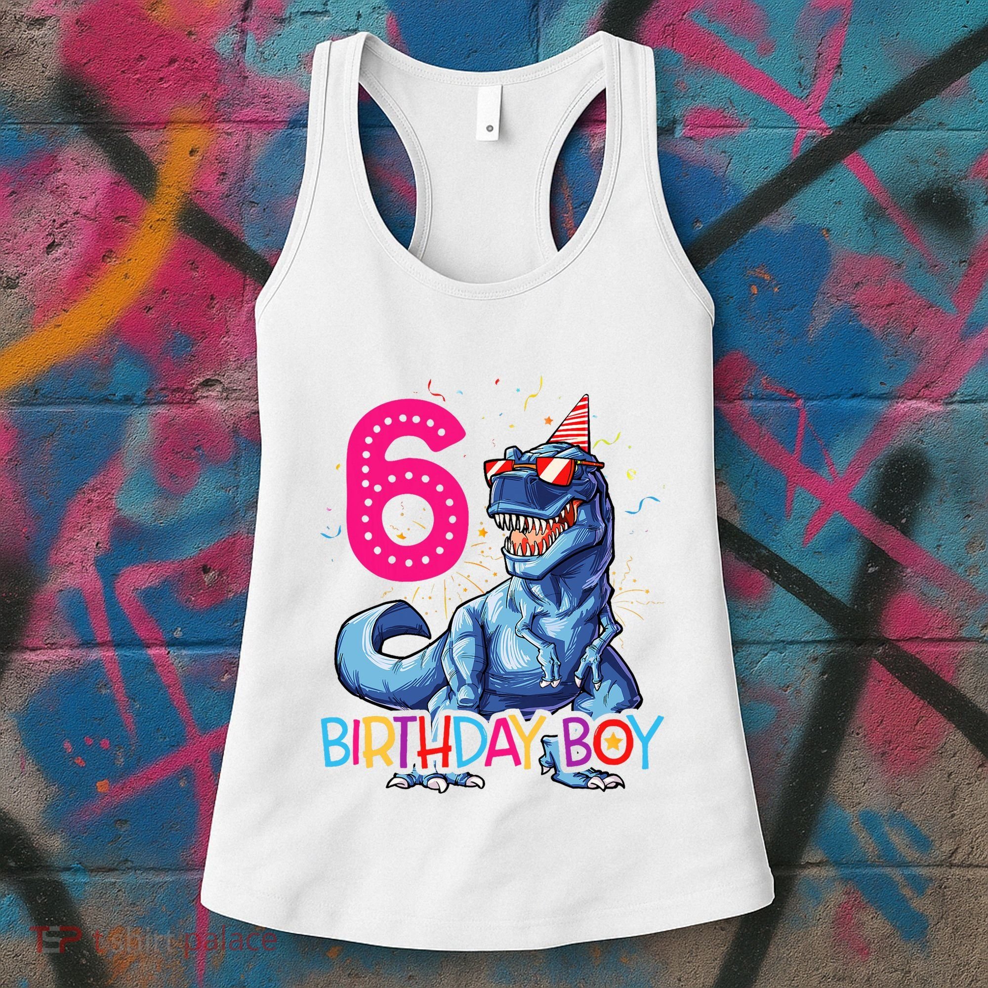 Dinosaur T Rex 6 Year Old 6th Birthday Women's Tank Top