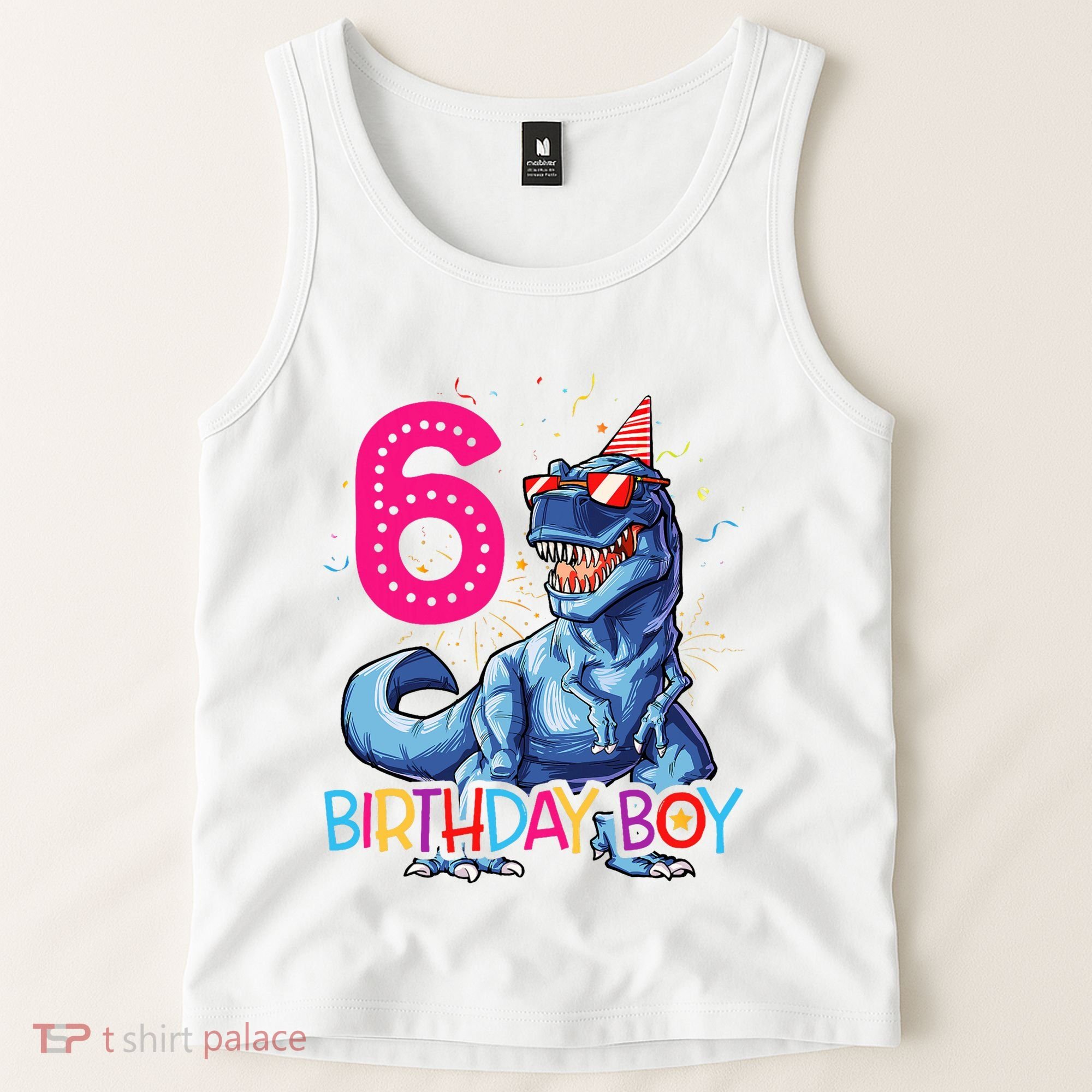 Dinosaur T Rex 6 Year Old 6th Birthday Tank Top