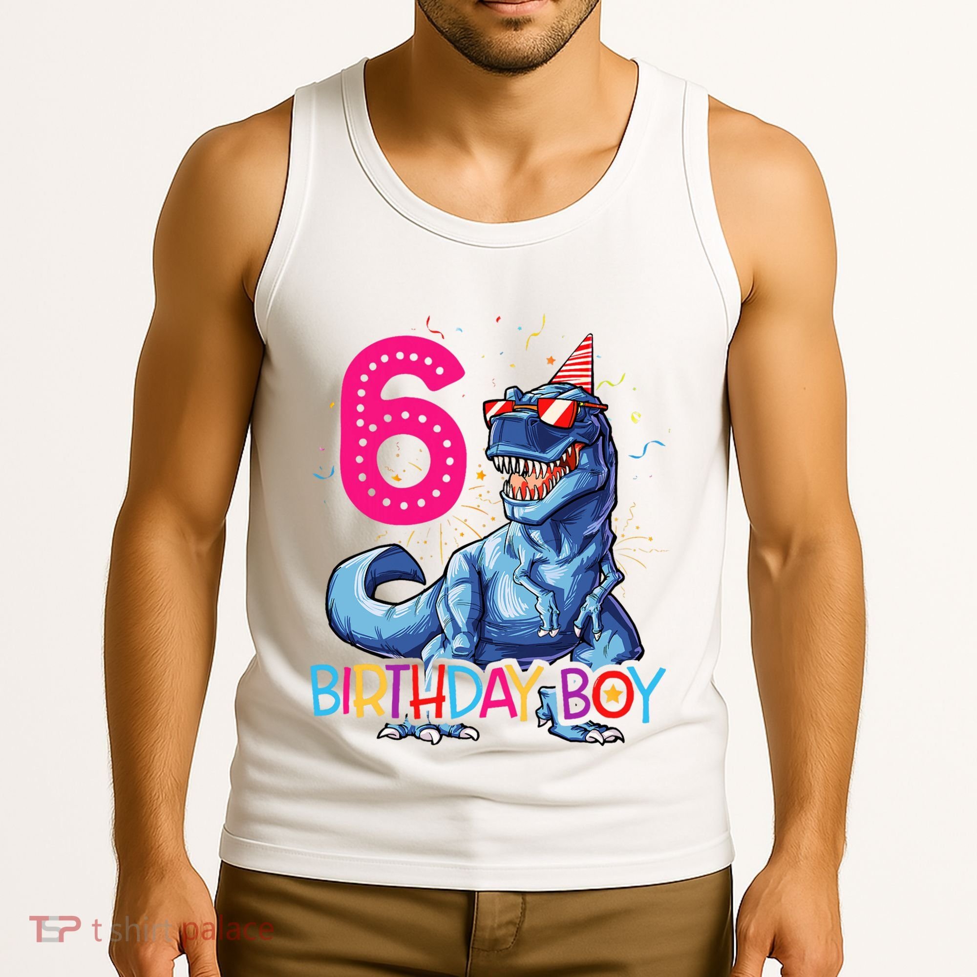 Dinosaur T Rex 6 Year Old 6th Birthday Tank Top