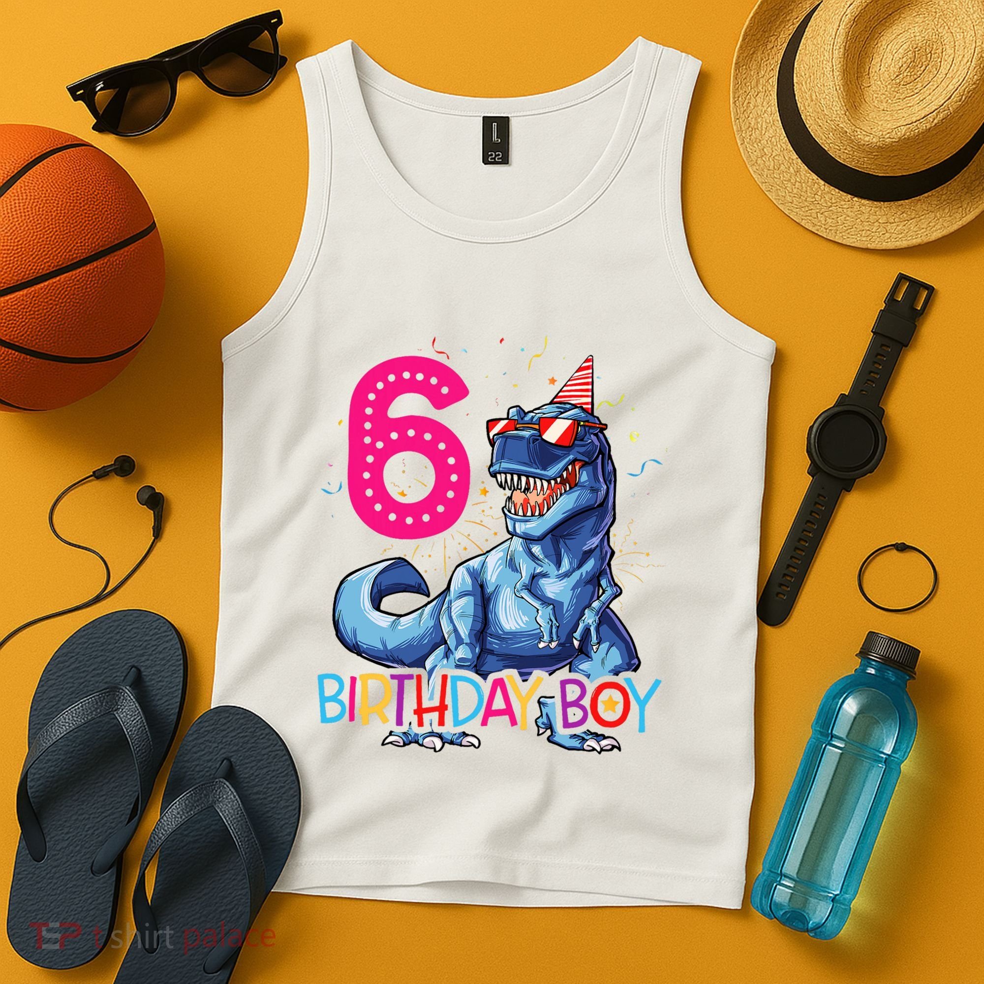 Dinosaur T Rex 6 Year Old 6th Birthday Tank Top
