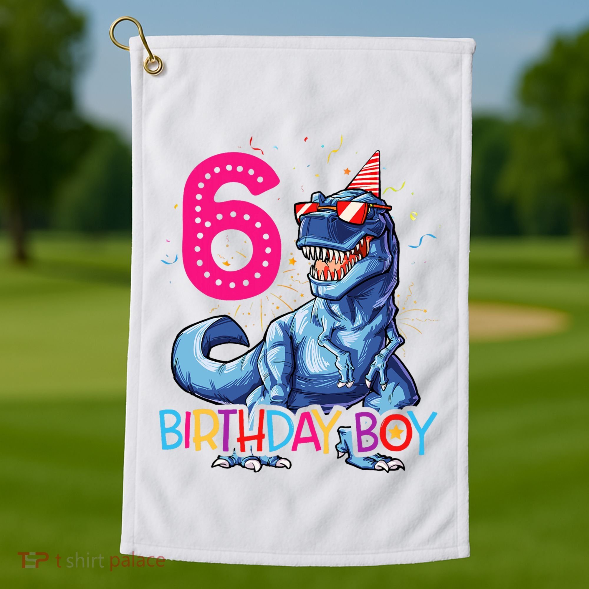 Dinosaur T Rex 6 Year Old 6th Birthday Golf Towel
