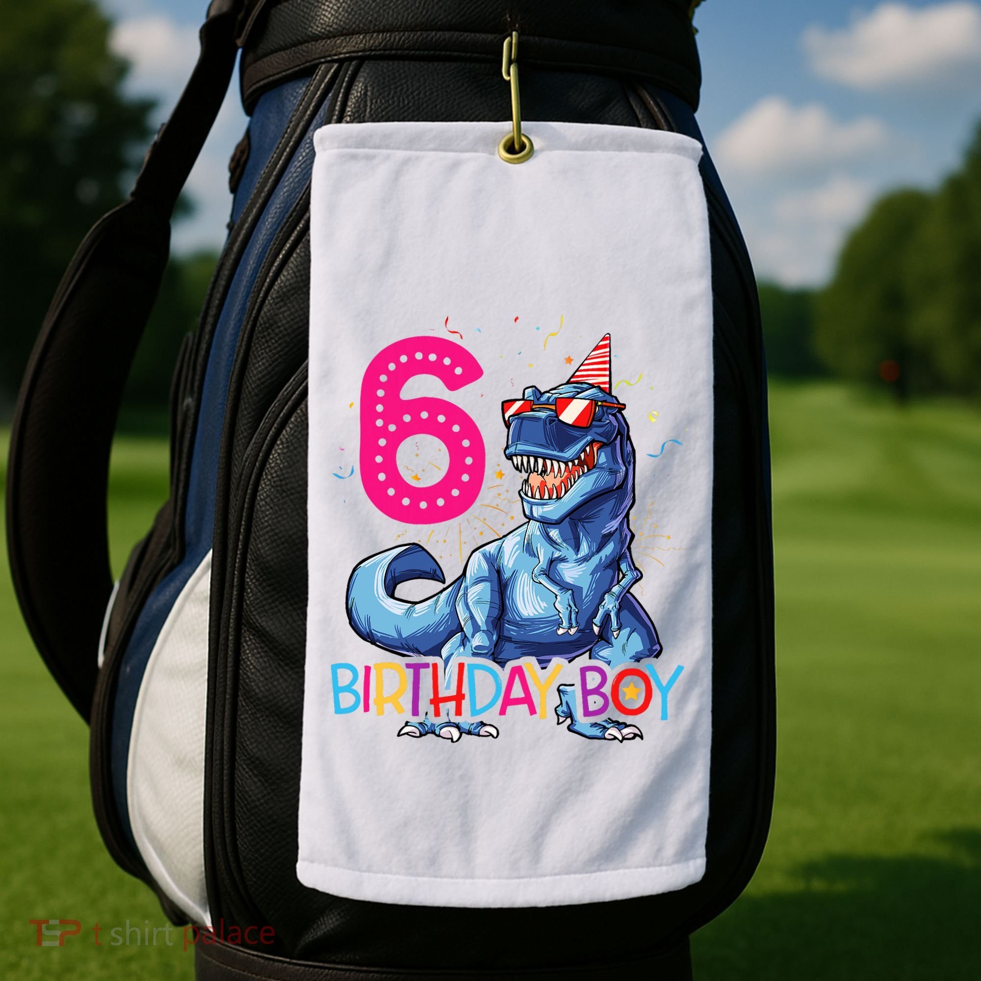 Dinosaur T Rex 6 Year Old 6th Birthday Golf Towel