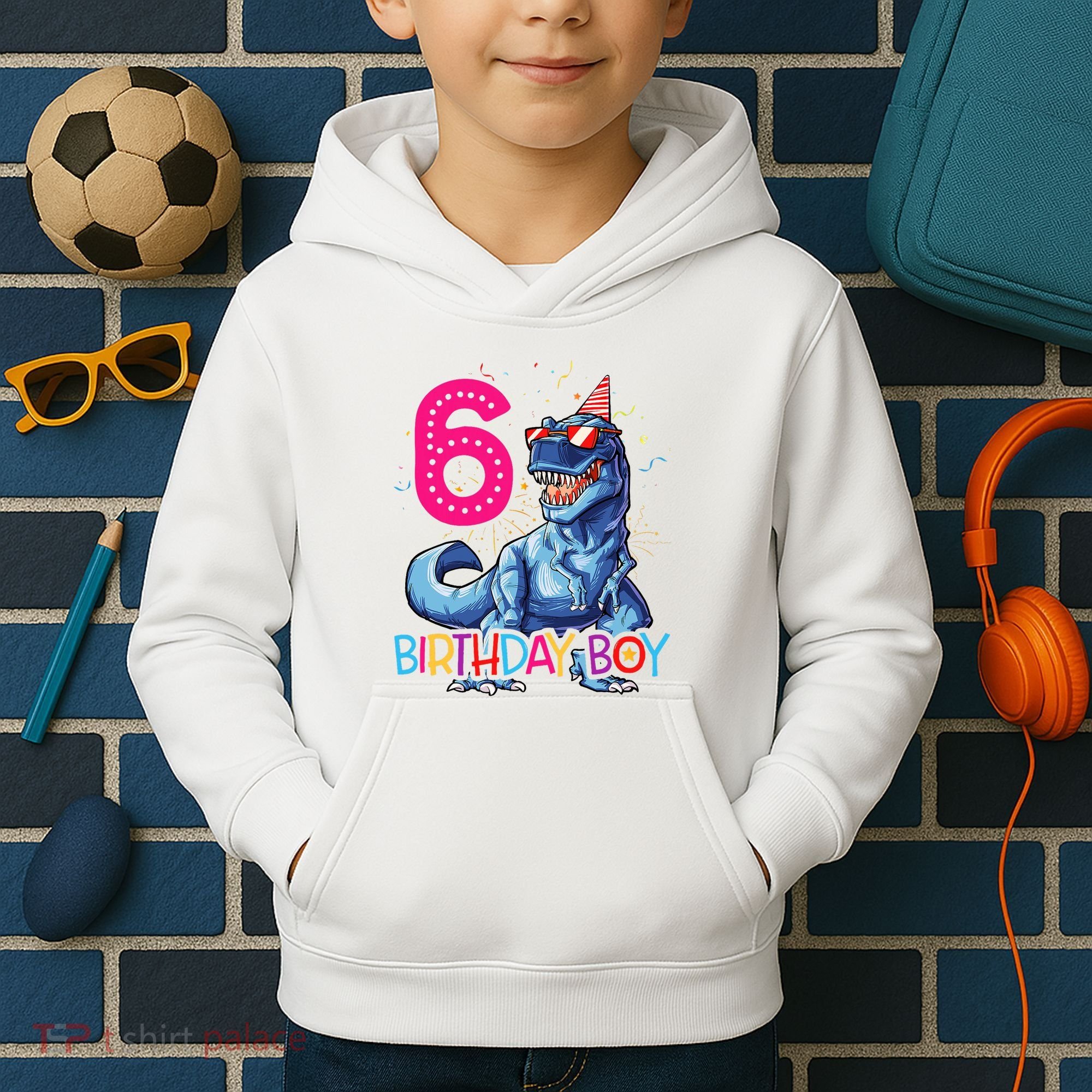 Dinosaur T Rex 6 Year Old 6th Birthday Kids Hoodie