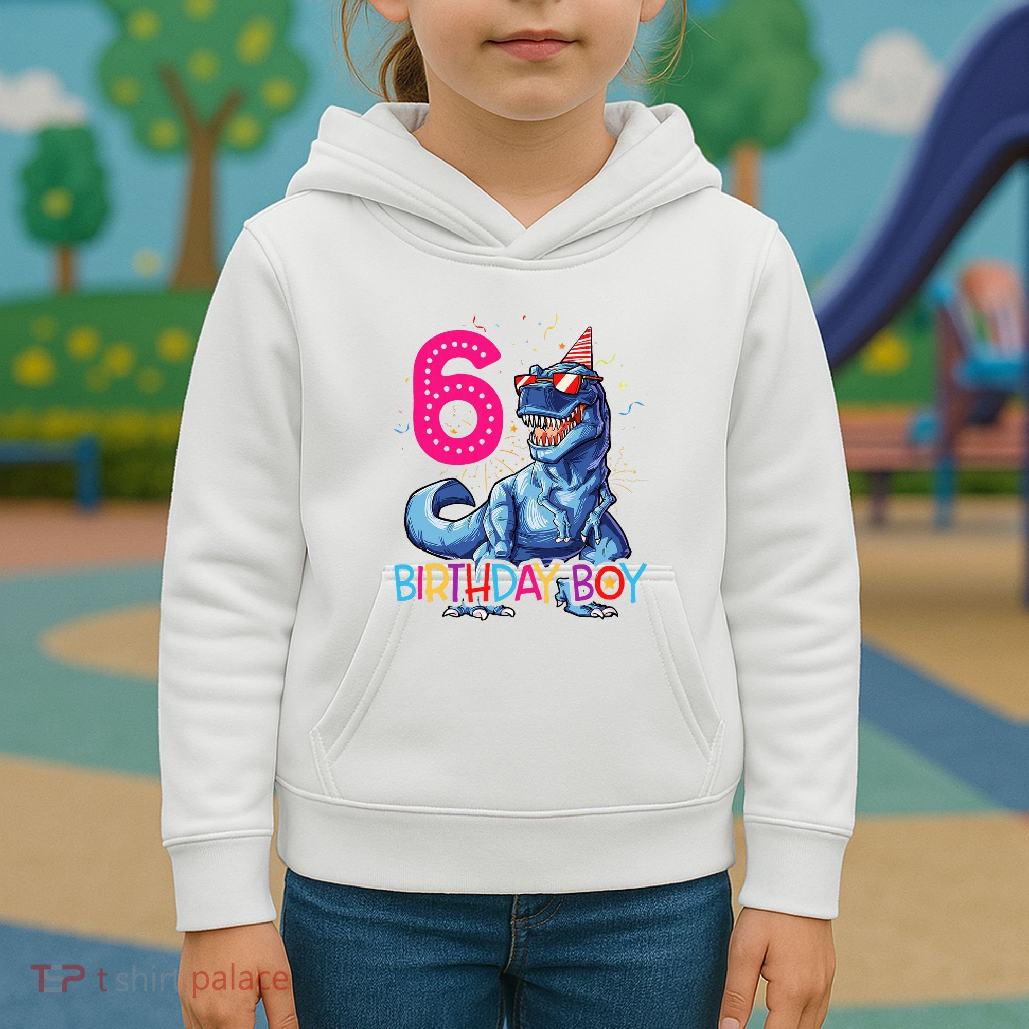 Dinosaur T Rex 6 Year Old 6th Birthday Kids Hoodie