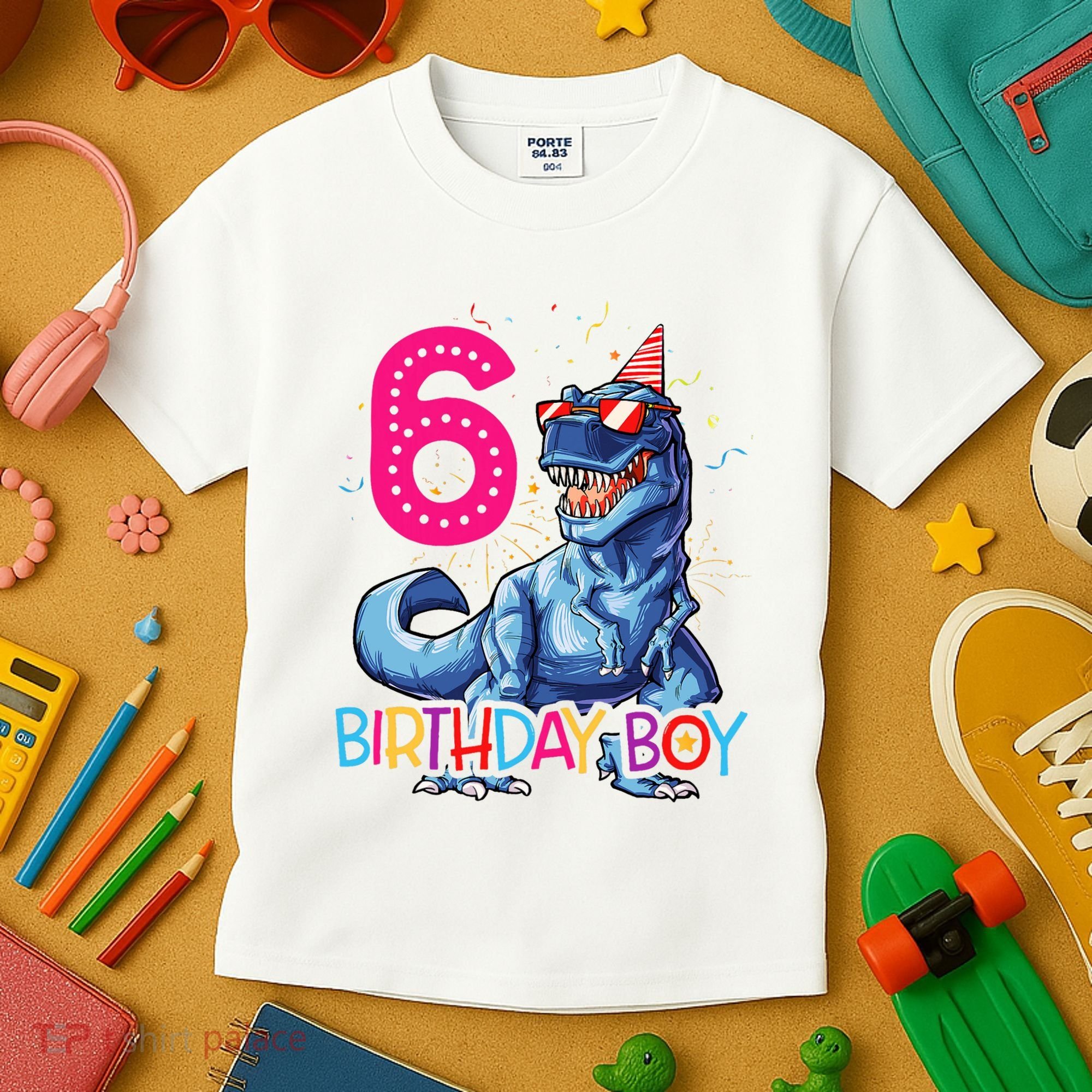 Dinosaur T Rex 6 Year Old 6th Birthday Kids T-Shirt