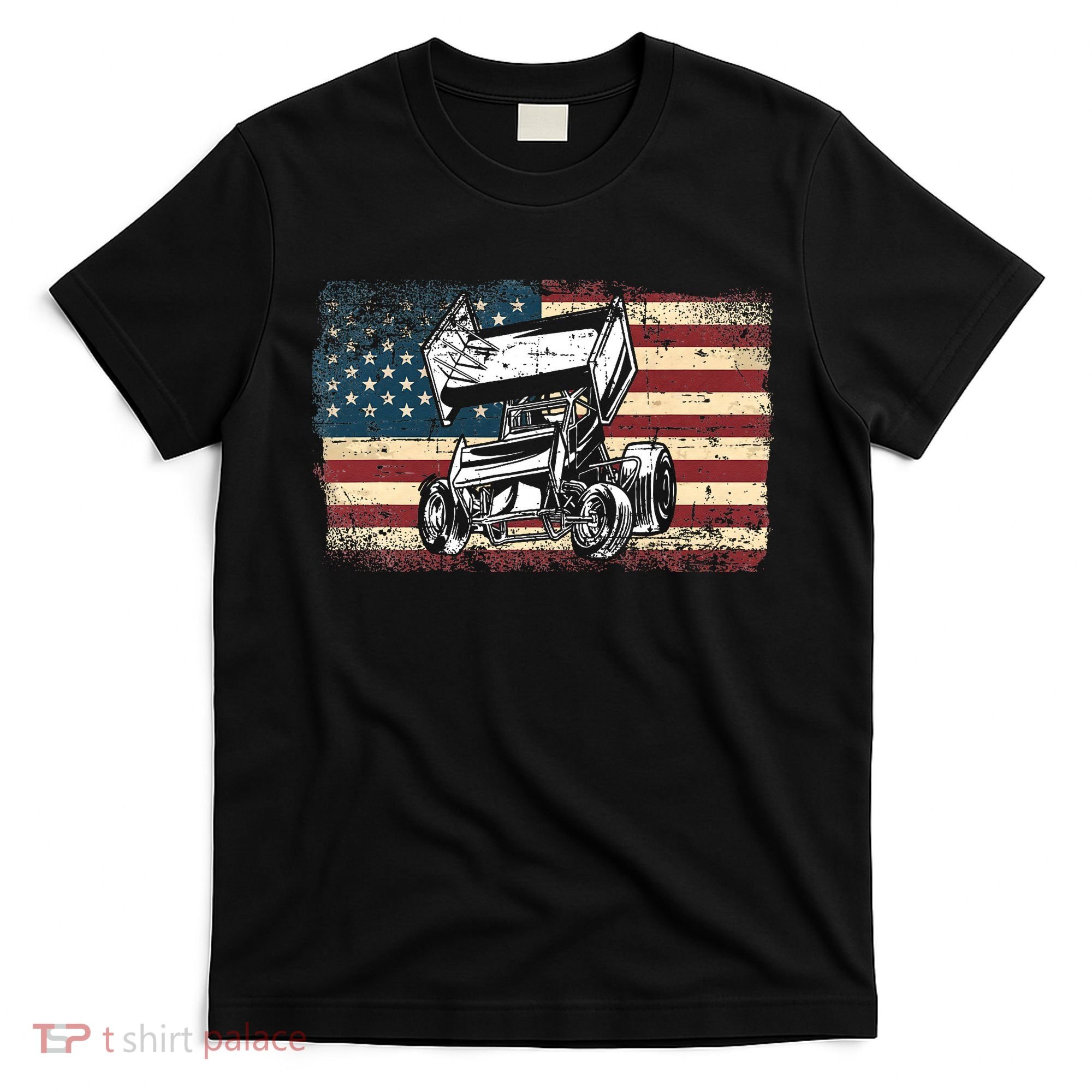 Dirt Track Racing Sprint Car Vintage Retro American Flag T-Shirt