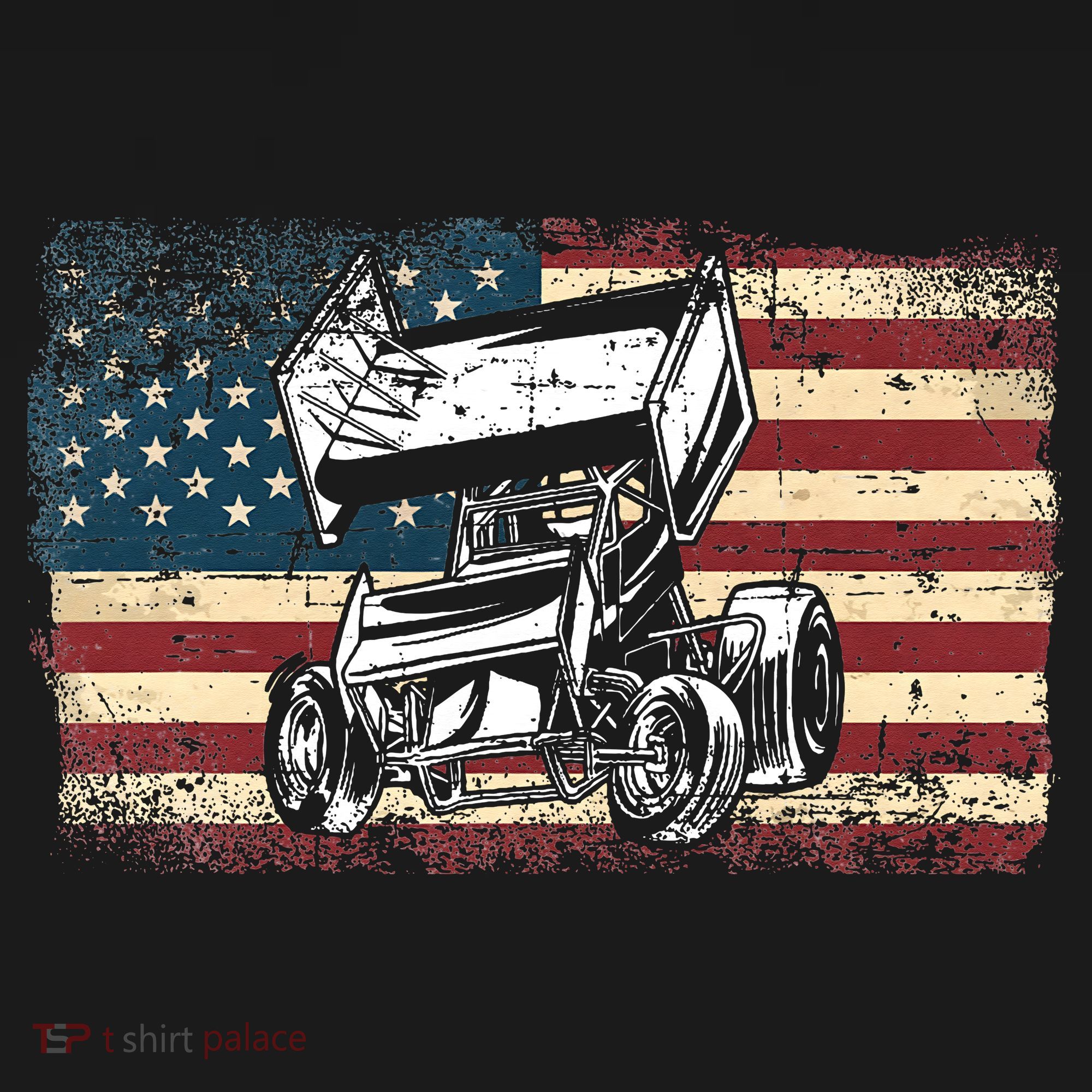 Dirt Track Racing Sprint Car Vintage Retro American Flag T-Shirt