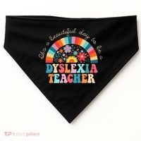 Dyslexia Teacher Retro Dyslexia SPED Therapist Rainbow USA-Made Doggie Bandana thumb 0