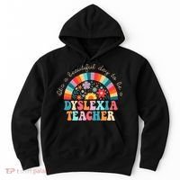 Dyslexia Teacher Retro Dyslexia SPED Therapist Rainbow Hoodie thumb 0