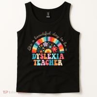 Dyslexia Teacher Retro Dyslexia SPED Therapist Rainbow Tank Top thumb 2